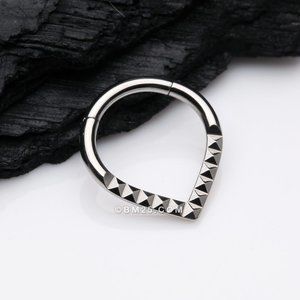 Implant Grade Titanium Pyramid Studded Chevron Seamless Clicker Hoop Ring